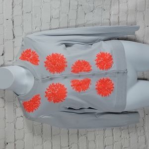 J. Crew Light Blue Cardigan with Neon Orange Floral Appliqués